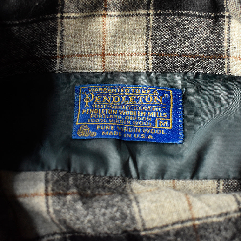70's ペイント！ Pendleton 白×黒 チェック柄 ウール シャツ USA製 240319H