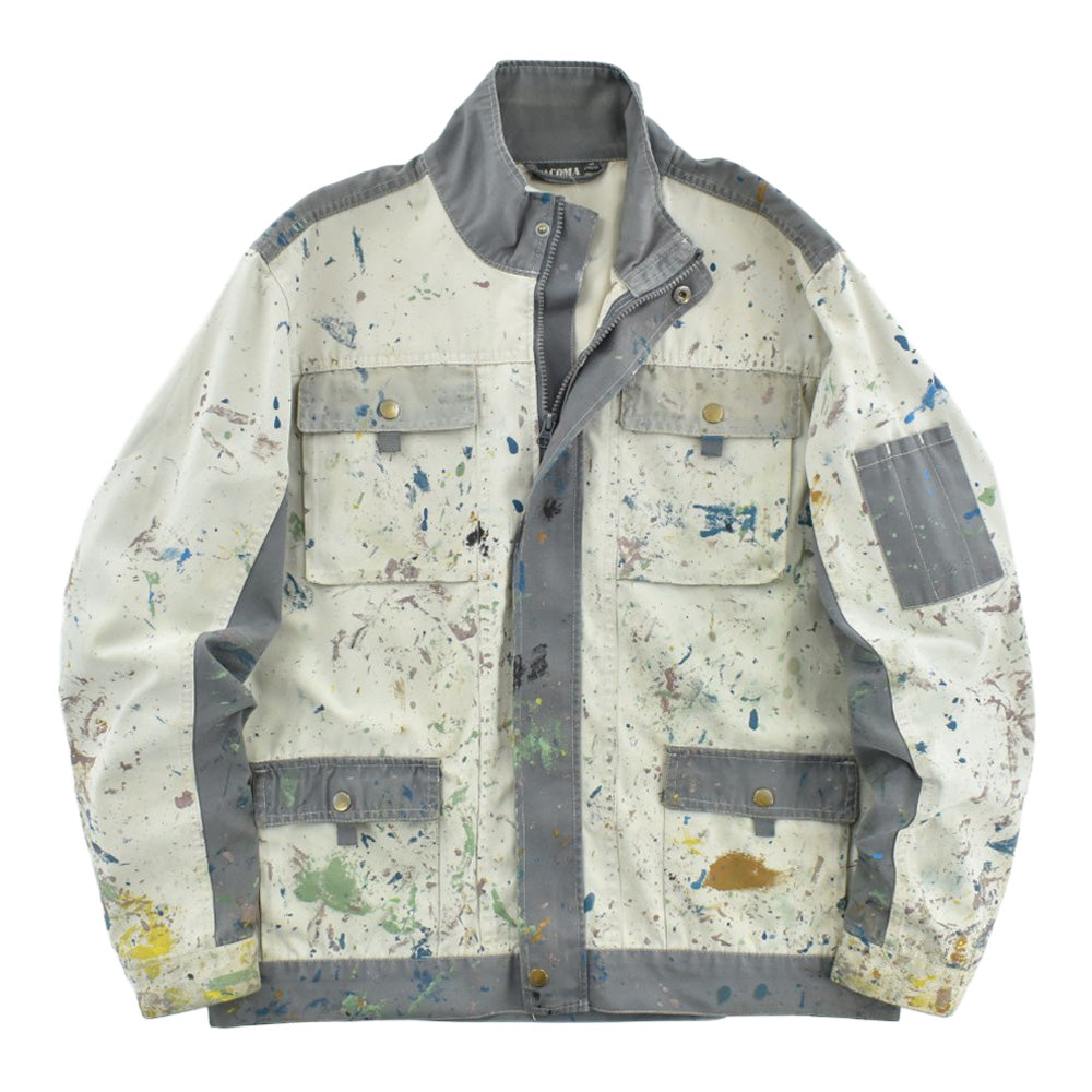 TACOMA ユーロワーク ツートン ワークジャケット ペンキ 生成り グレー 立ち襟 フラップポケット