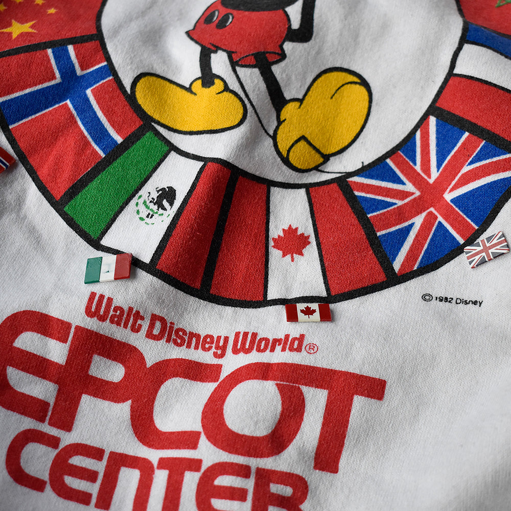 80's フラッグピンズ付き！ “Walt Disney World Epcot Center” Mickey サークルフラッグ スウェット USA製 250120H