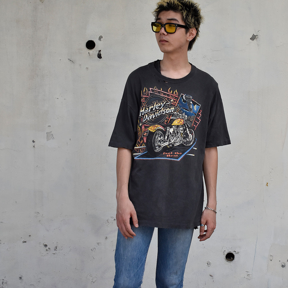 90's Harley Davidson “FEEL THE HEAT“ バイク Tシャツ USA製 250722H