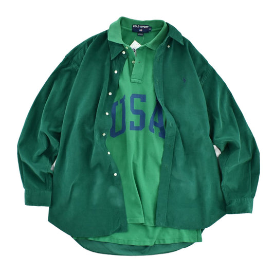 90's Polo Ralph Lauren "BLAKE" コーデュロイ BDシャツ 深緑 260421H