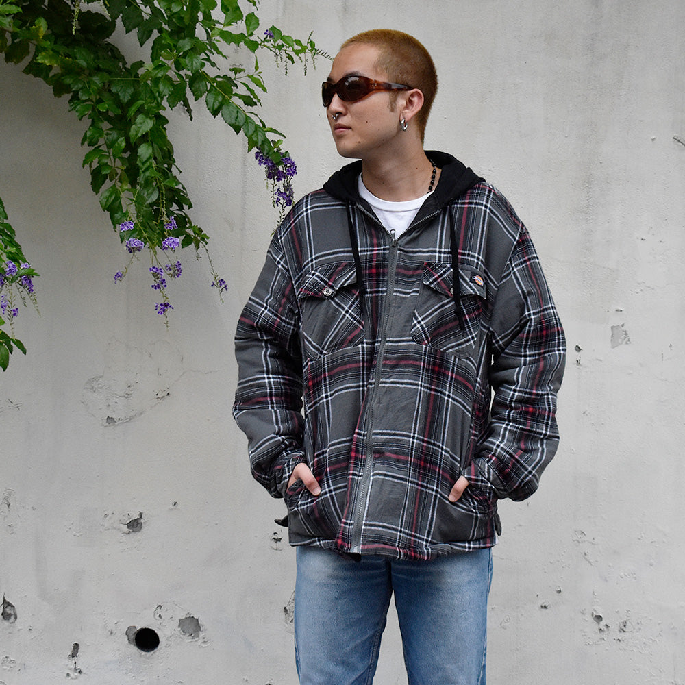 Dickies チェック柄 フード付きネルシャツ 中綿入り キルティングライナー 241103H