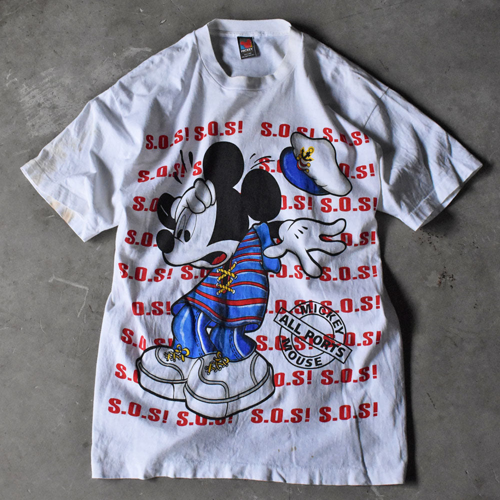 90’s Disney “MICKEY / S.O.S!” 大判プリント Tシャツ USA製 240405