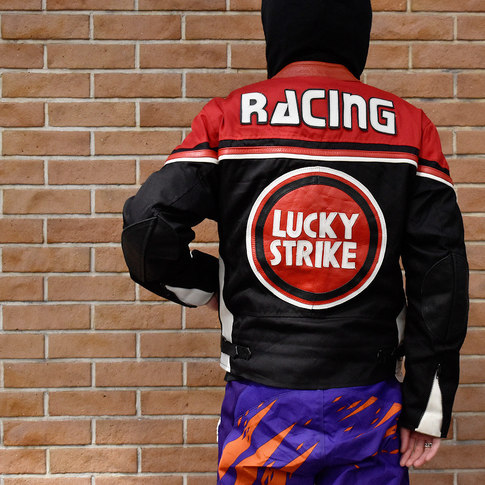 90's Real Leather “Lucky Strike” モーターサイクル レーシングジャケット 240314H
