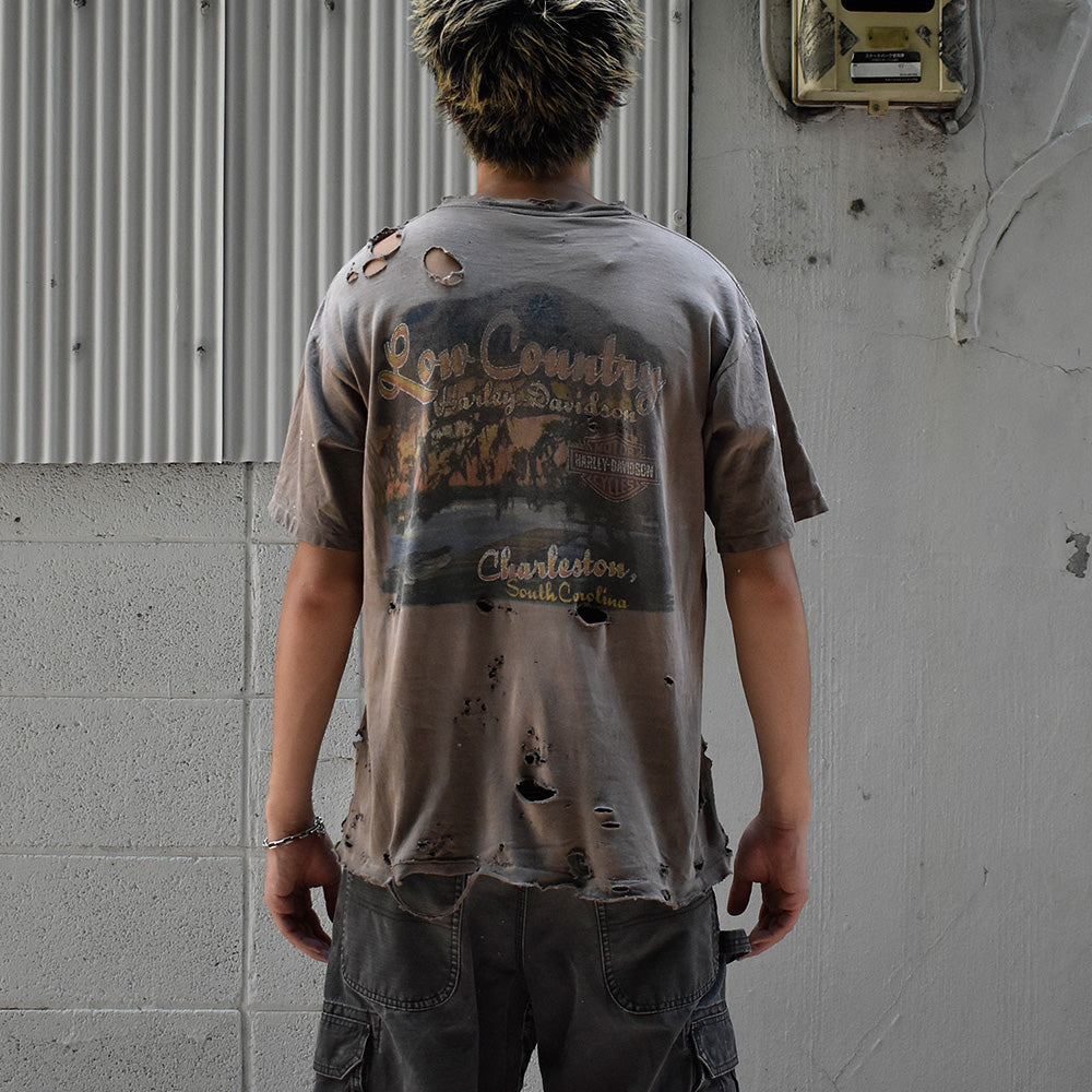 Y2K ボロ！ Harley-Davidson ポケット付き バイク Tシャツ 250806H