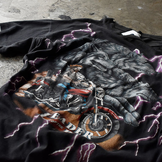 90's AMERICAN THUNDER “ wolf× biker“ Tシャツ 240804H