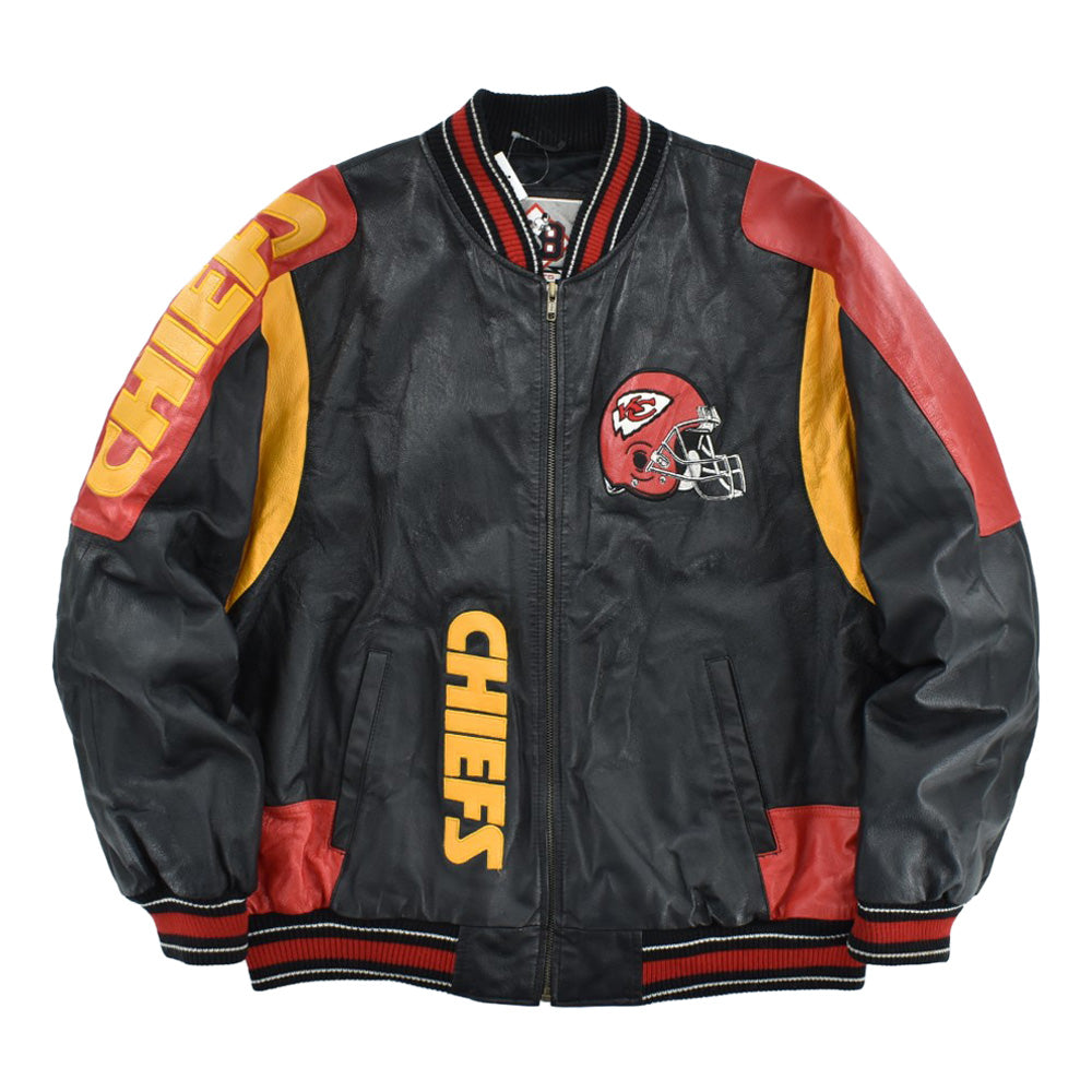 90’s 58 SPORTS NFL Kansas City Chiefs カンザスシティ・チーフス レザージャケット ブラック レッド イエロー 豚革