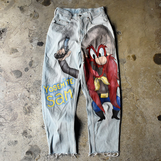 90’s SANTANA “Looney Tunes / ヨセミテ・サム” カスタムペイント! デニムパンツ 240130H