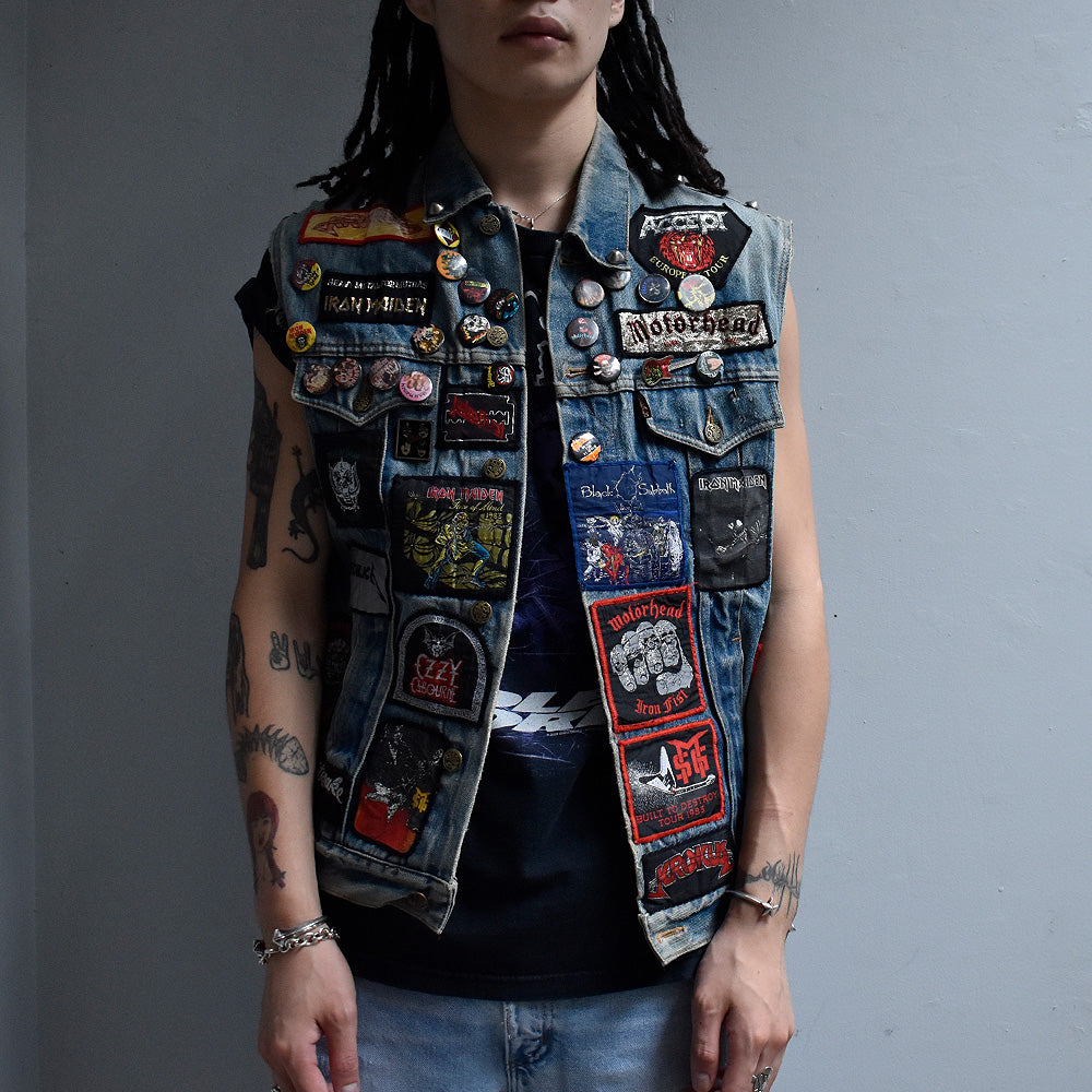 80's　Buffalo　Punk/Metal/Rock music！ カットオフデニムベスト　230909H