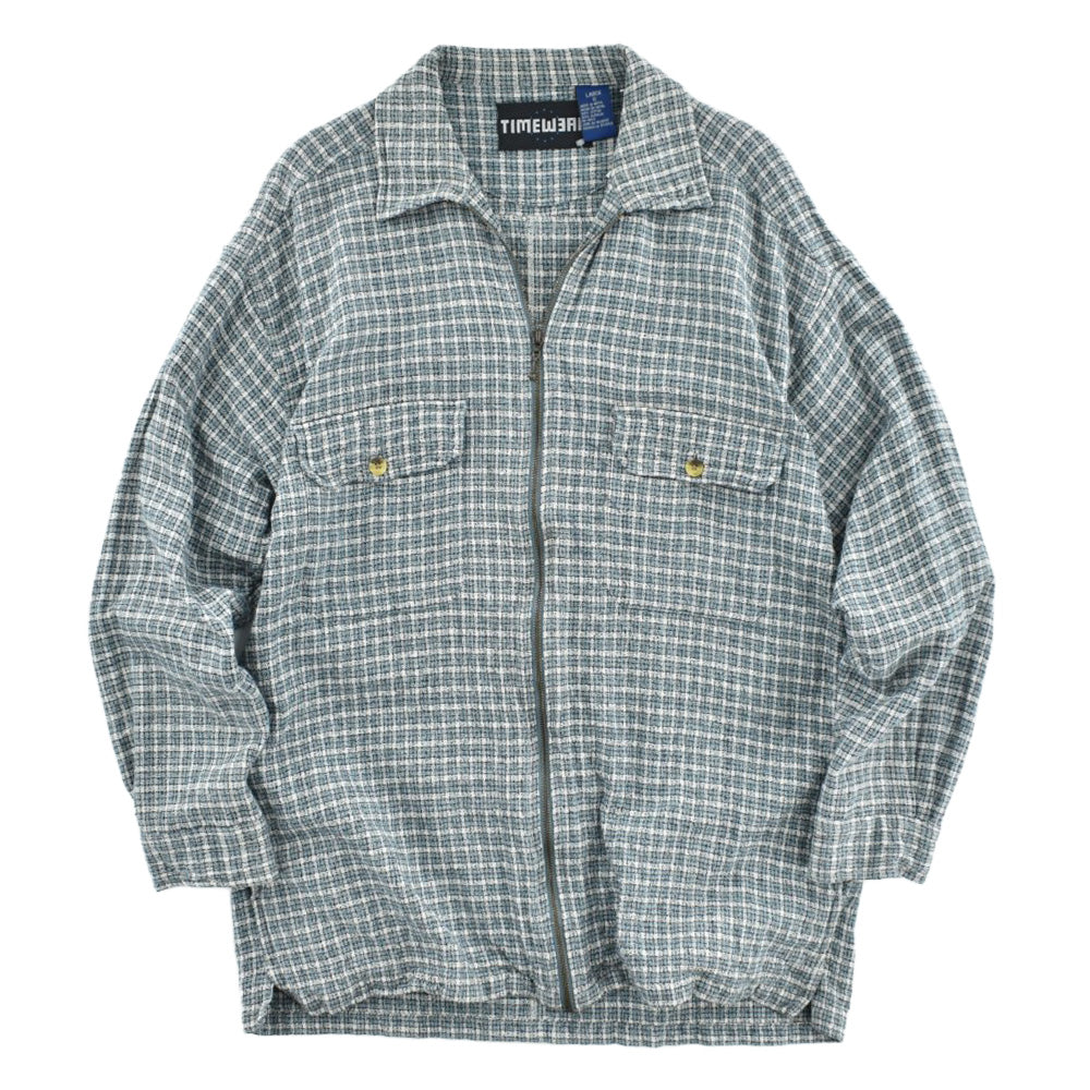 90’s TIMEWEAR タイムウェア フルジップ シャツジャケット 青緑 生成り チェック コットン ネパール製