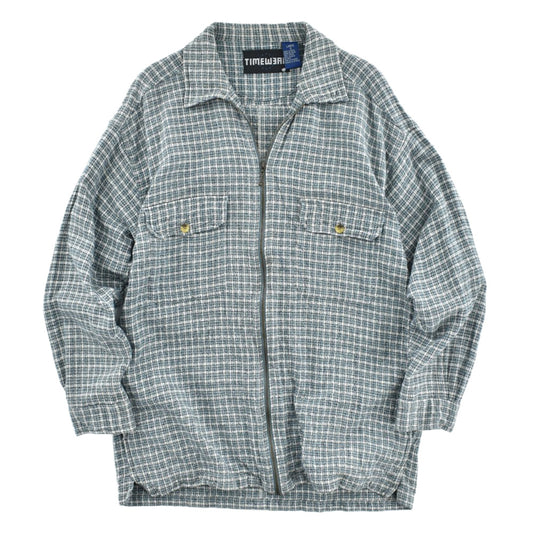 90’s TIMEWEAR タイムウェア フルジップ シャツジャケット 青緑 生成り チェック コットン ネパール製