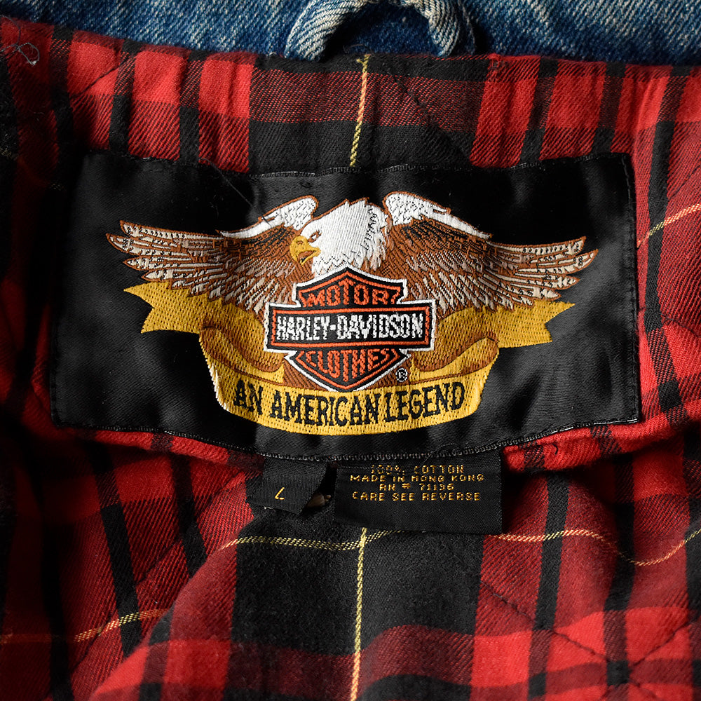 80's～ Harley Davidson 2Way type！ デニム ライダースジャケット チェックライナー 241008H