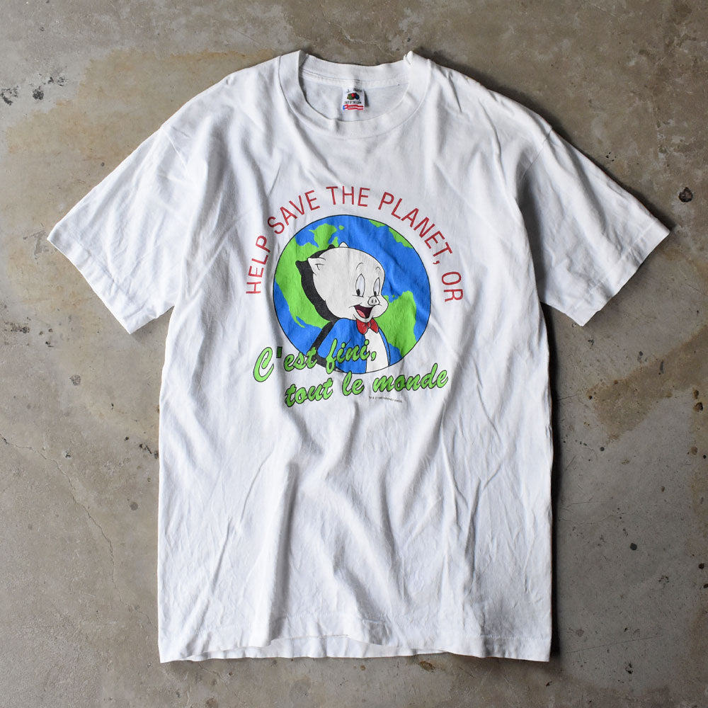 90’s  Looney Tunes “HELP SAVE THE PLANET, OR C'est fini, tout le monde” キャラクター メッセージ Tシャツ USA製 250926H