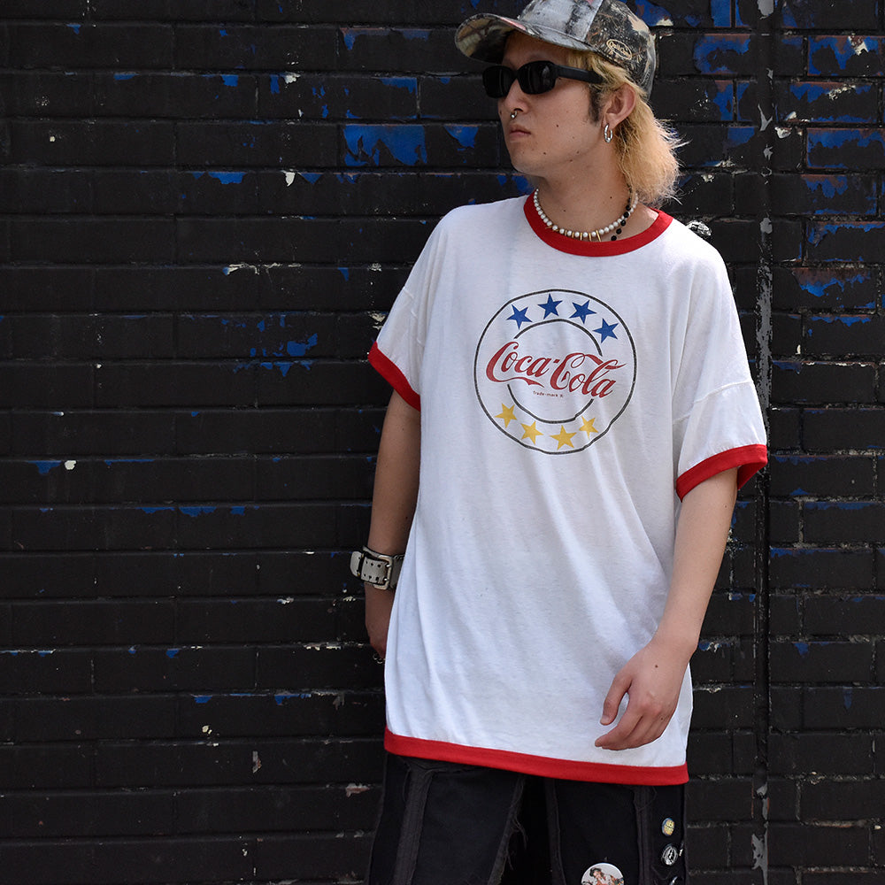 80's Coca-Cola スターロゴ リンガーTシャツ USA製 240801H