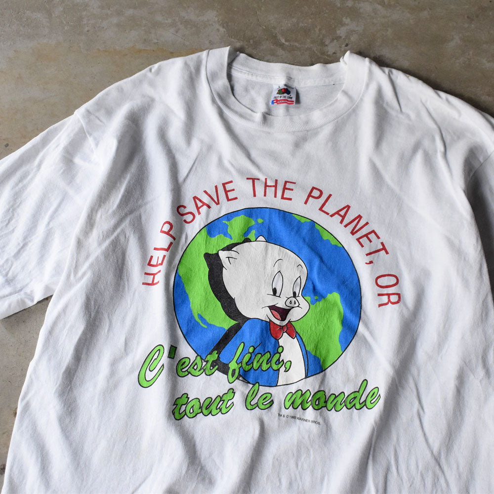 90’s  Looney Tunes “HELP SAVE THE PLANET, OR C'est fini, tout le monde” キャラクター メッセージ Tシャツ USA製 250926H