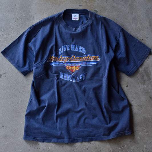 90’s Harley-Davidson Cafe “LIVE HARD, RIDE EASY” バイク Tシャツ USA製 231007H