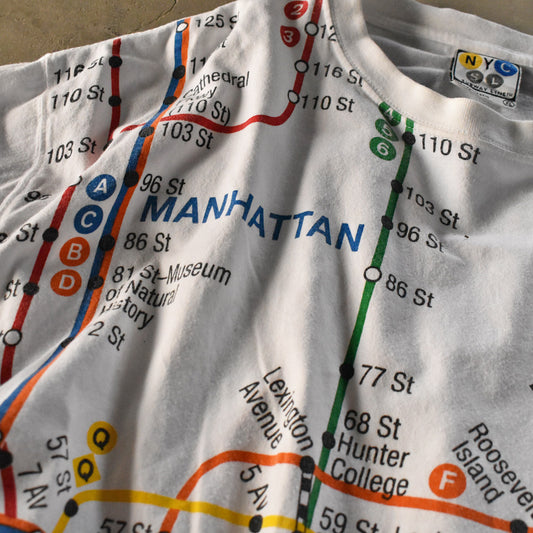 NYC SUBWAY LINE “MANHATTAN MAP” 地下鉄 地図 Tシャツ 240316