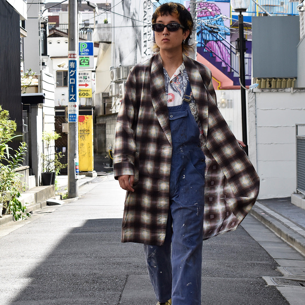 70's デッドストック！ J.C.Penney オンブレチェック コットン フランネルローブ 230915H