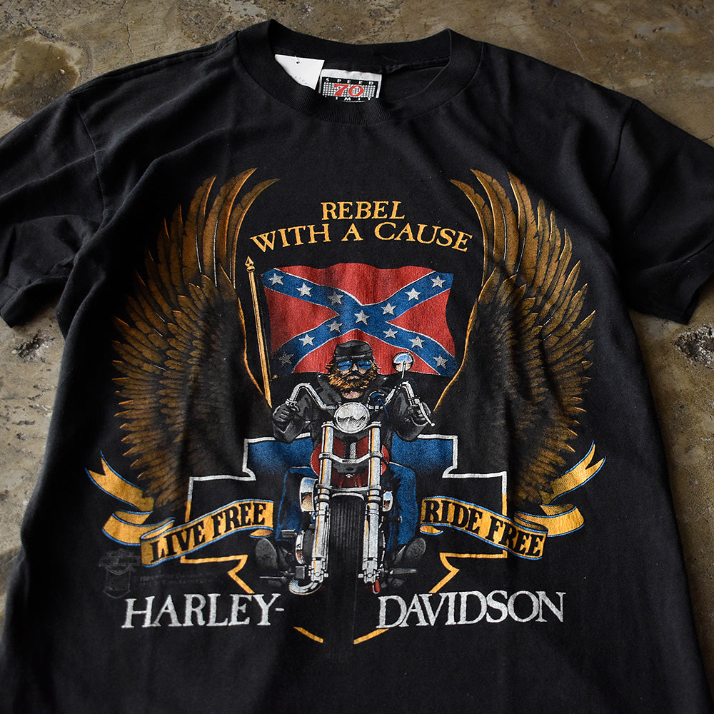 80's Harley-Davidson “Eagle×Flag” バイク Tシャツ 250828H