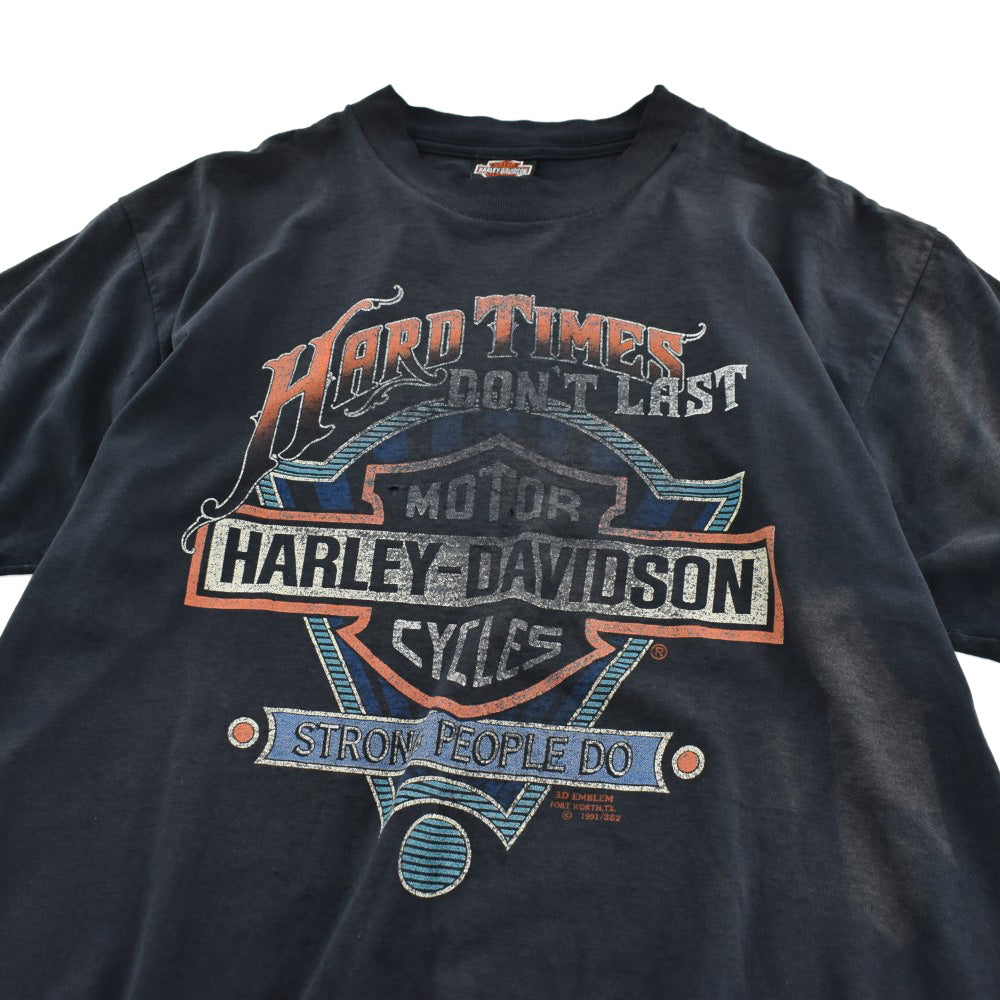 90's HARLEY-DAVIDSON / 3D EMBLEM "Hard Times Don't Last" ハーレーT 260623H
