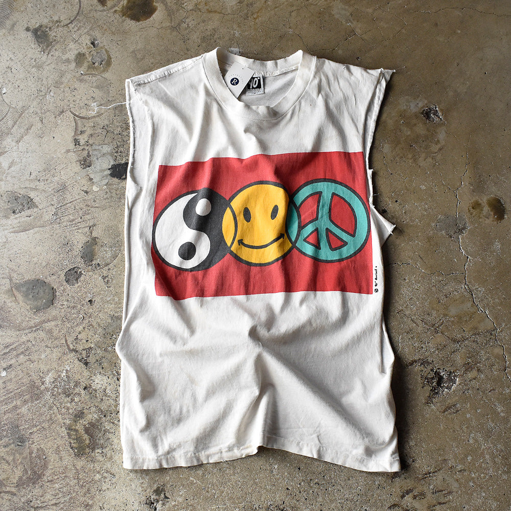 90's “Ying-yang＆Smile＆Peace” ロゴ カットオフTシャツ USA製 240812H