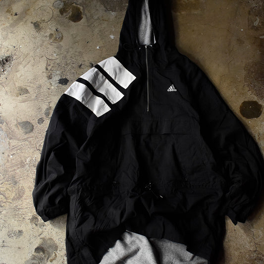 90’s adidas ビッグストライプ！ ロング丈 ナイロン アノラックパーカー 231104