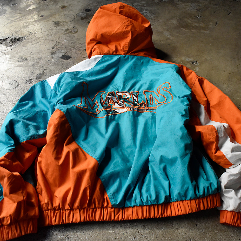90's PRO PLAYER MLB “Florida Marlins” 中綿入り フード付き ナイロンジャケット 240129H