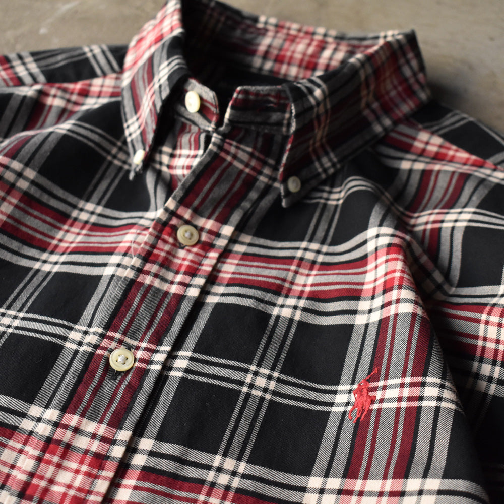 ラルフ ローレン CLASSIC FIT タータンチェック ボタンダウンシャツ 2000年代 黒 赤 古着