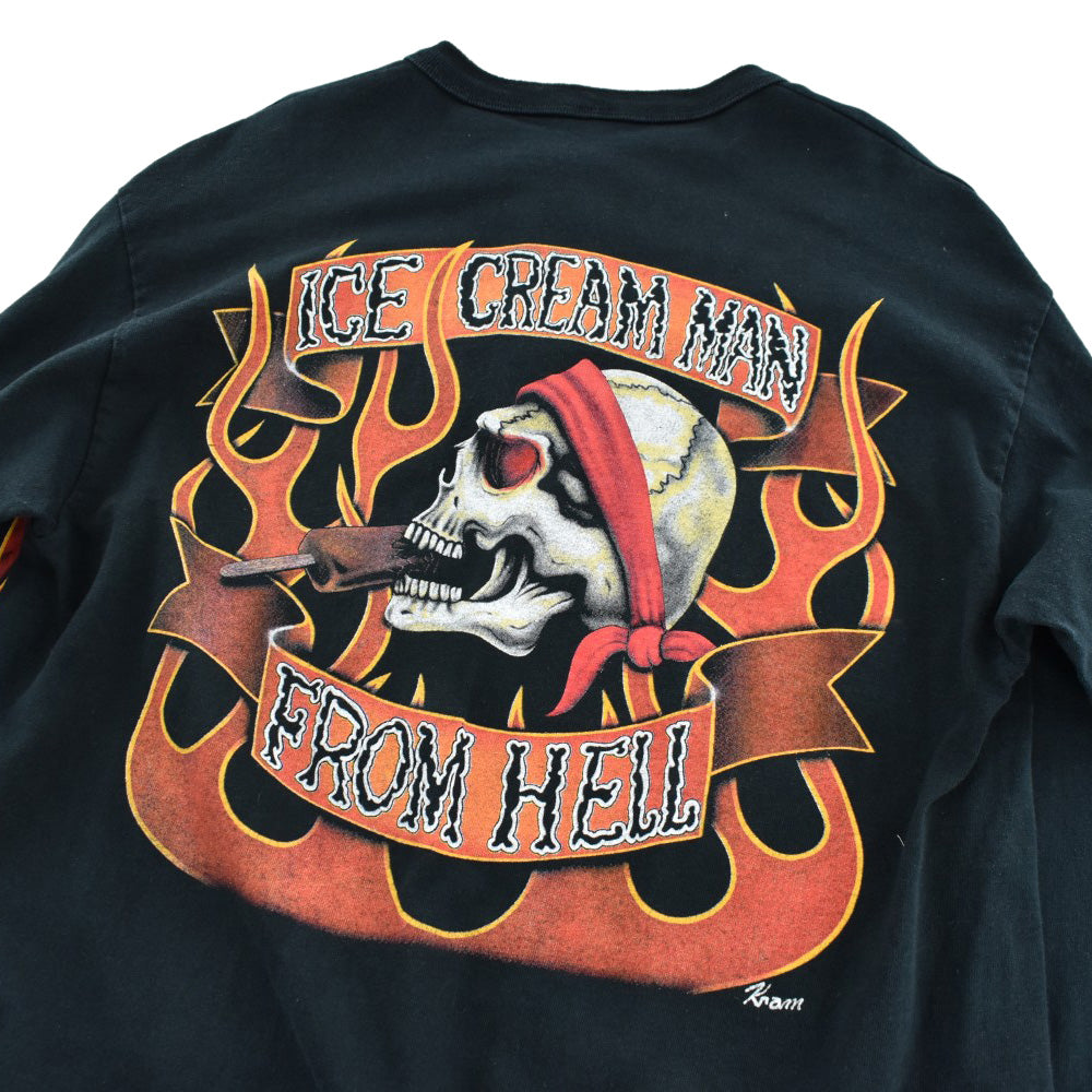 90's Ice Cream Man From Hell ファイヤーパターン スカル ロングスリーブTシャツ USA製 261002H