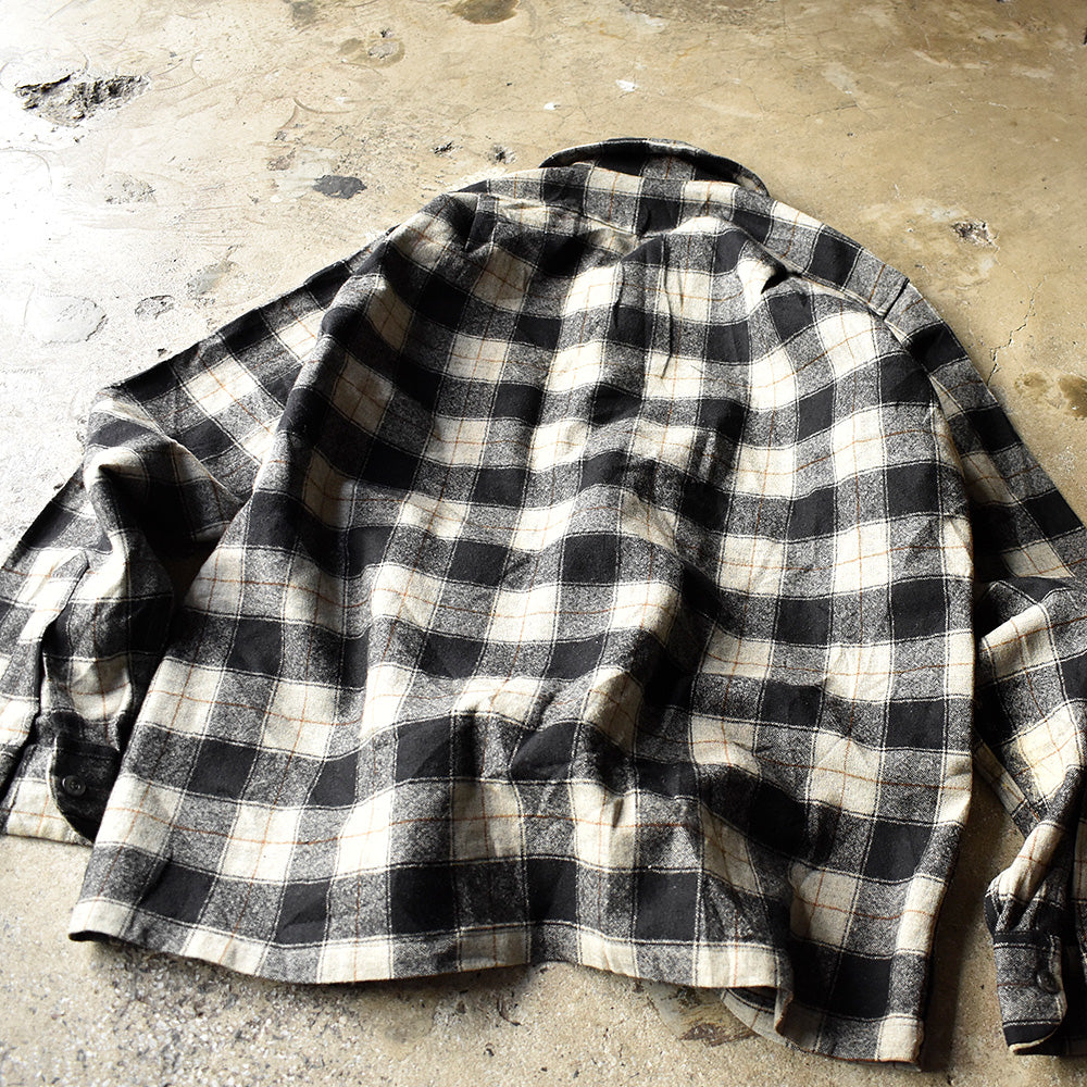 70's ペイント！ Pendleton 白×黒 チェック柄 ウール シャツ USA製 240319H