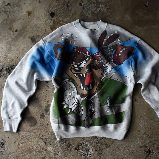 90's Looney Tunes “Tasmanian Devil” AOP！ 海外アニメ キャラ スウェット USA製 230916H