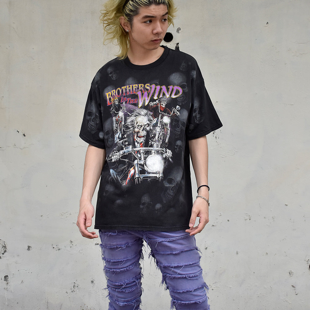90's～ AOP！ “Brothers in The Wind” Sukll Bike Tシャツ 250616H