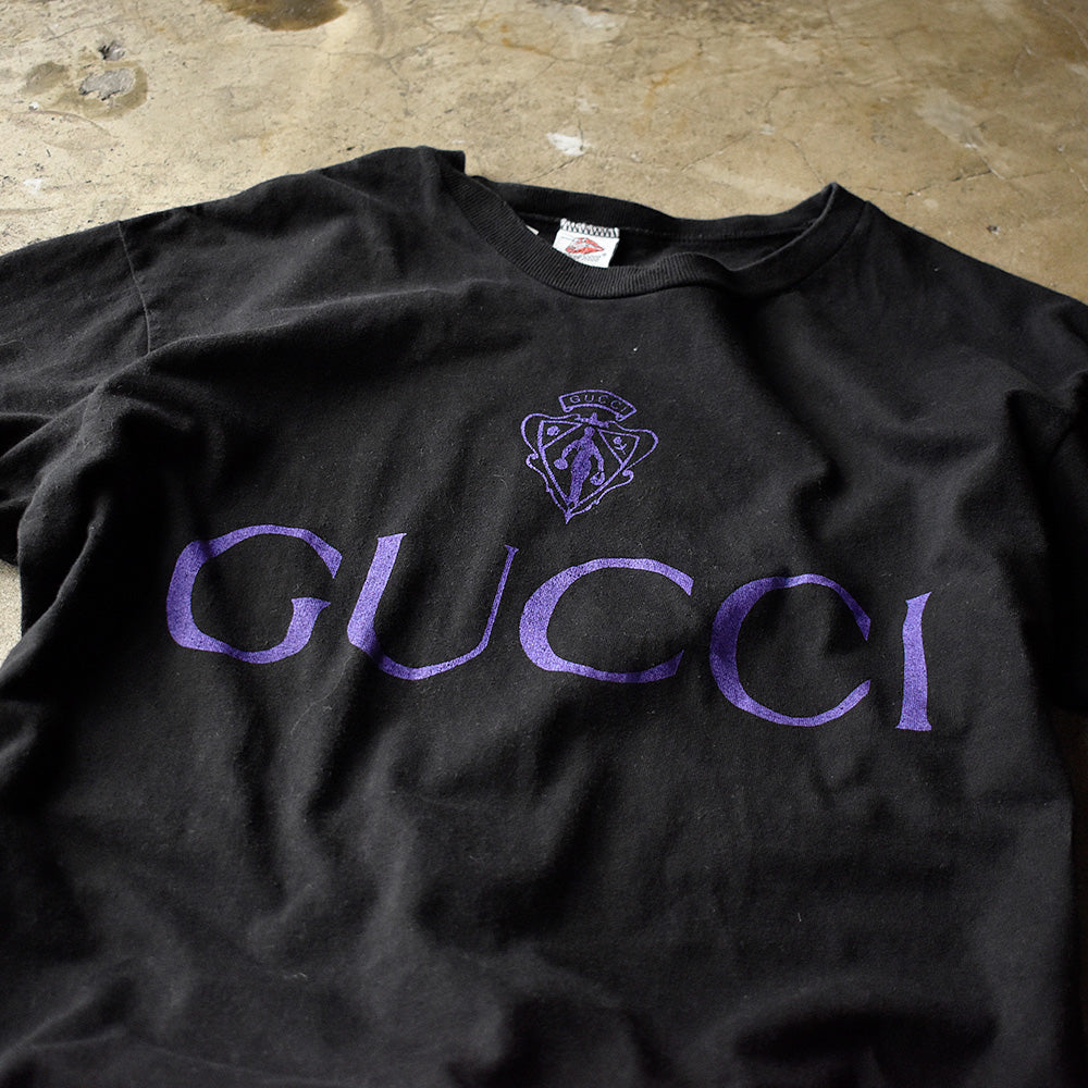 ブートレグ グッチ プリントTシャツ 1990年 ブラック パープル ヴィンテージ