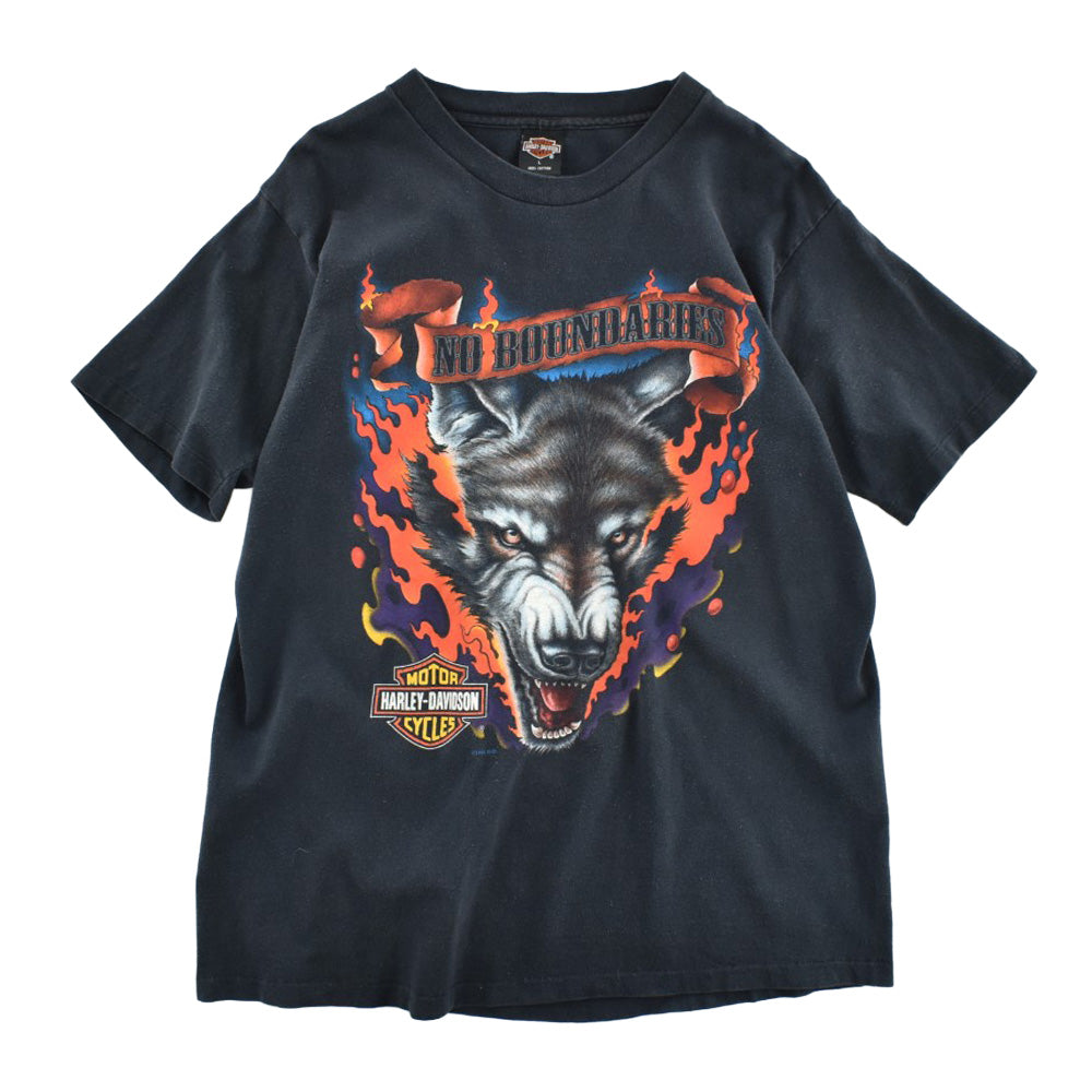 90's HARLEY-DAVIDSON "NO BOUNDARIES" 狼&炎 ハーレーTシャツ USA製 260626H