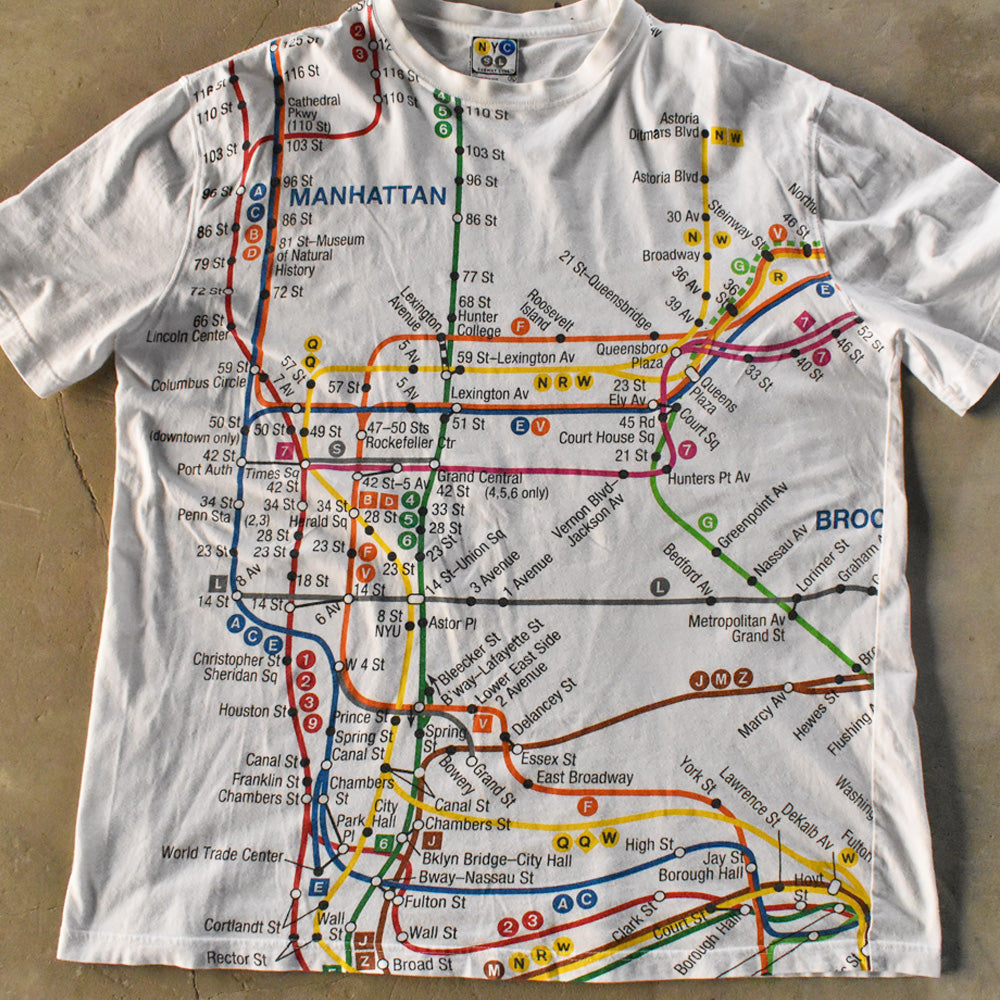 NYC SUBWAY LINE “MANHATTAN MAP” 地下鉄 地図 Tシャツ 240316