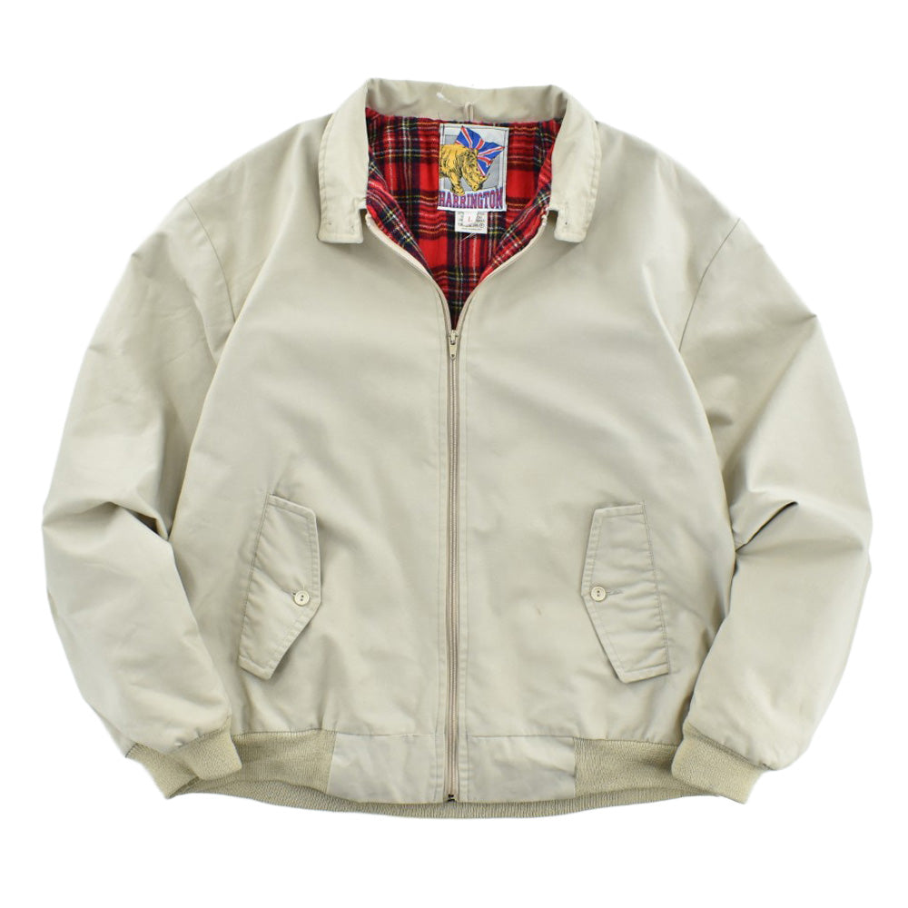 90’s Harrington Jacket スイングトップ 英国製 ベージュ 赤いタータンチェック裏地 MADE IN ENGLAND