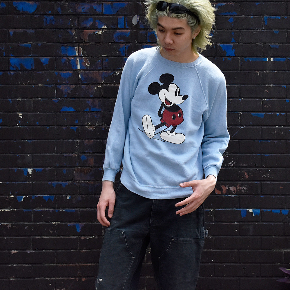70's Disney “Mickey” 脇下ガゼット ラグランスリーブスウェット 250526H