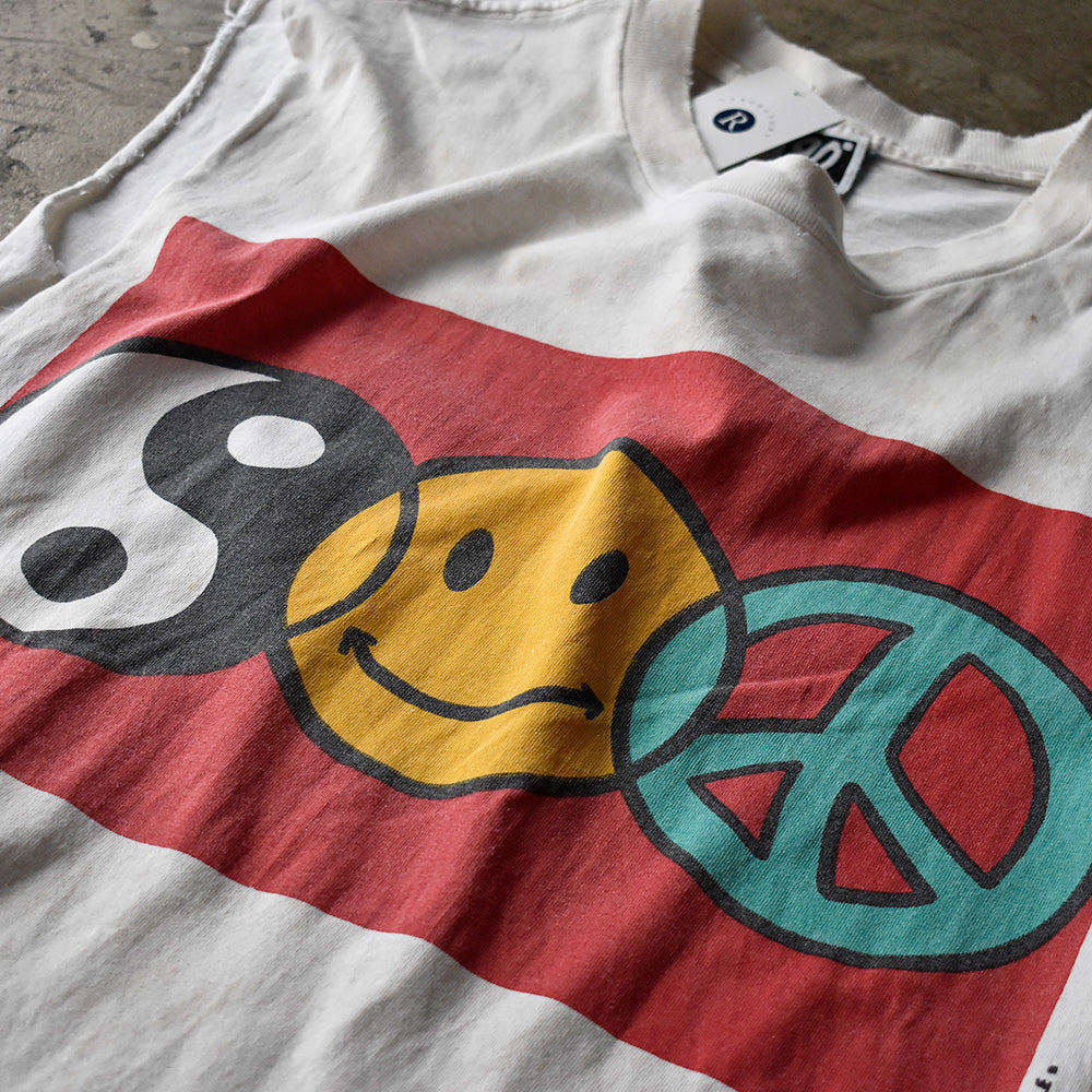90's “Ying-yang＆Smile＆Peace” ロゴ カットオフTシャツ USA製 240812H
