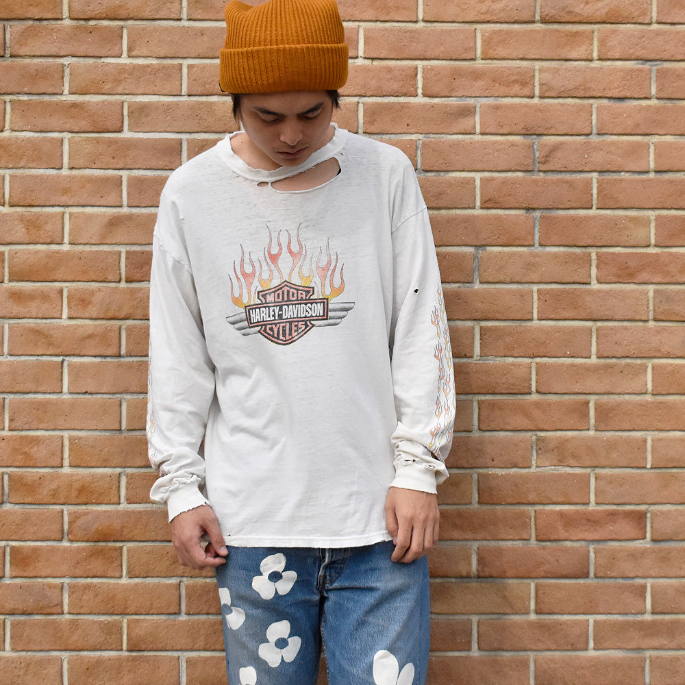 90's～ ダメージ！ Harley Davidson ロングスリーブTシャツ 241010H