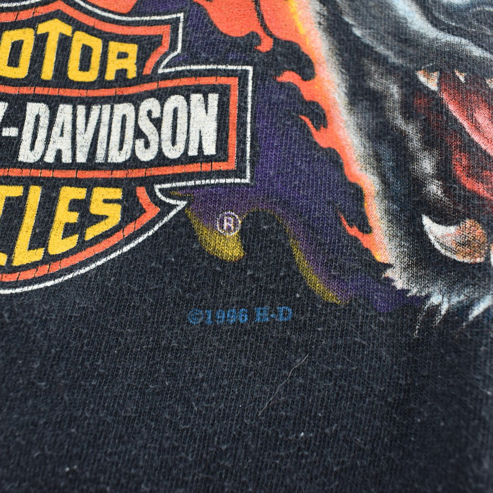 90's HARLEY-DAVIDSON "NO BOUNDARIES" 狼&炎 ハーレーTシャツ USA製 260626H