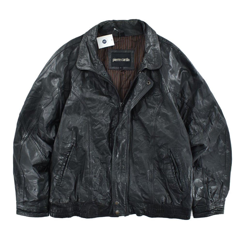 90’s Pierre Cardin ピエールカルダン ラムレザー ブルゾン レザージャケット ブラック ストライプ裏地