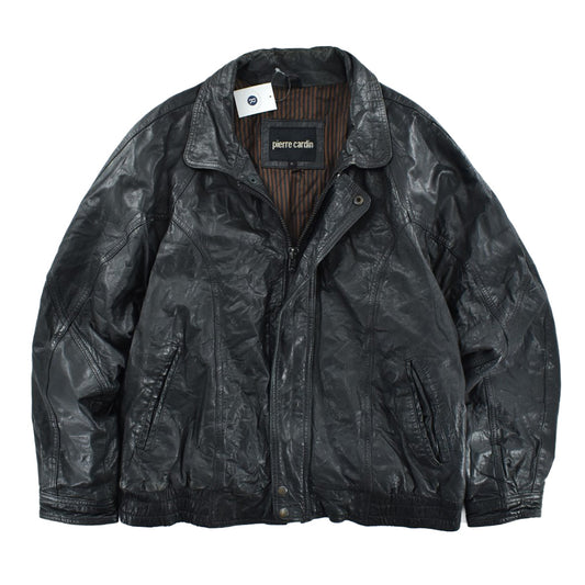 90’s Pierre Cardin ピエールカルダン ラムレザー ブルゾン レザージャケット ブラック ストライプ裏地