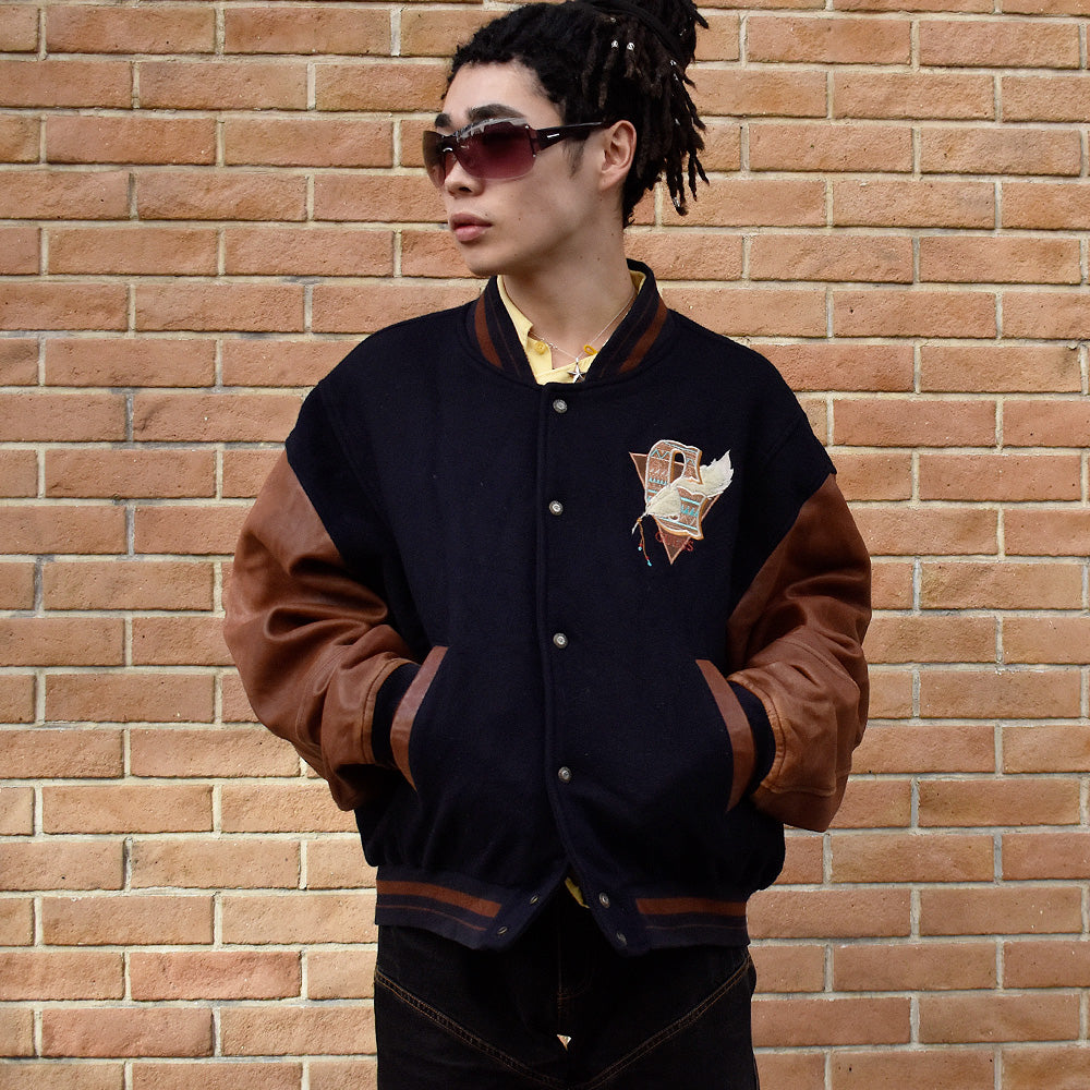 80's GUESS “ Indian” レザー切り替えウールジャケット 240130H