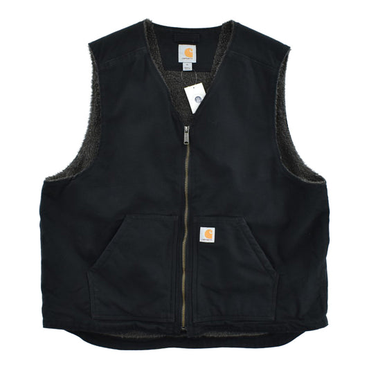Carhartt 104394 ウォッシュドダック ボアベスト ブラック グレーのシェルパボア裏地