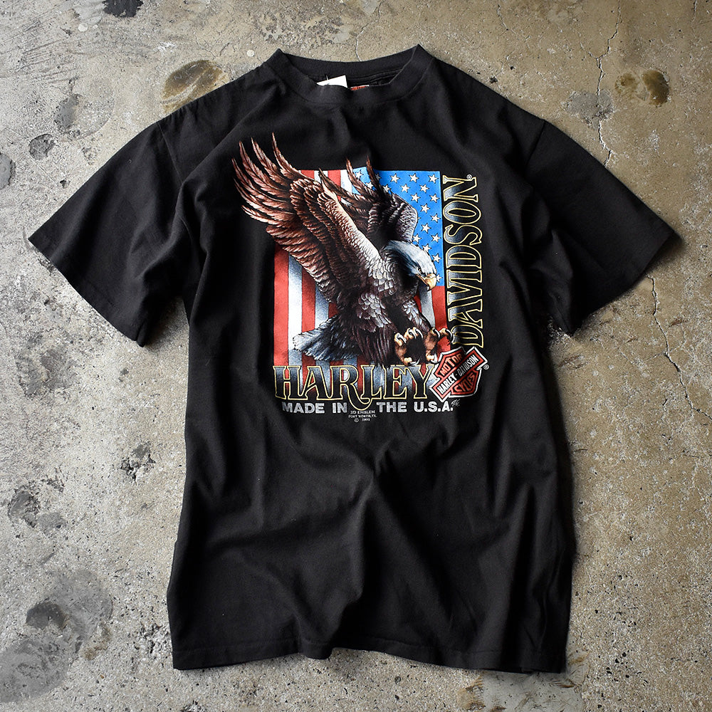 ハーレーダビッドソン 3D EMBLEM 星条旗 イーグル Tシャツ 1991年 USA製 ヴィンテージ