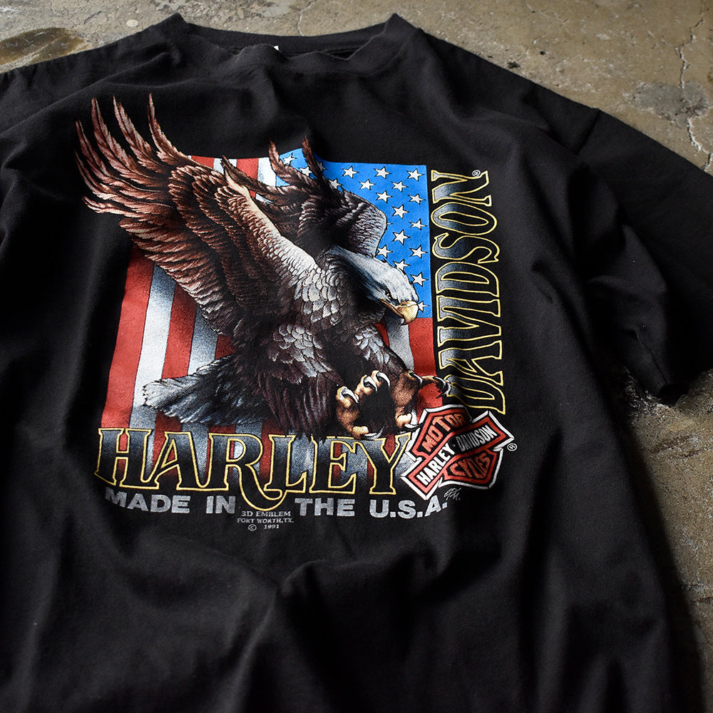 90's Harley Davidson 3D EMBLEM “星条旗×イーグル” Tシャツ USA製 240727H