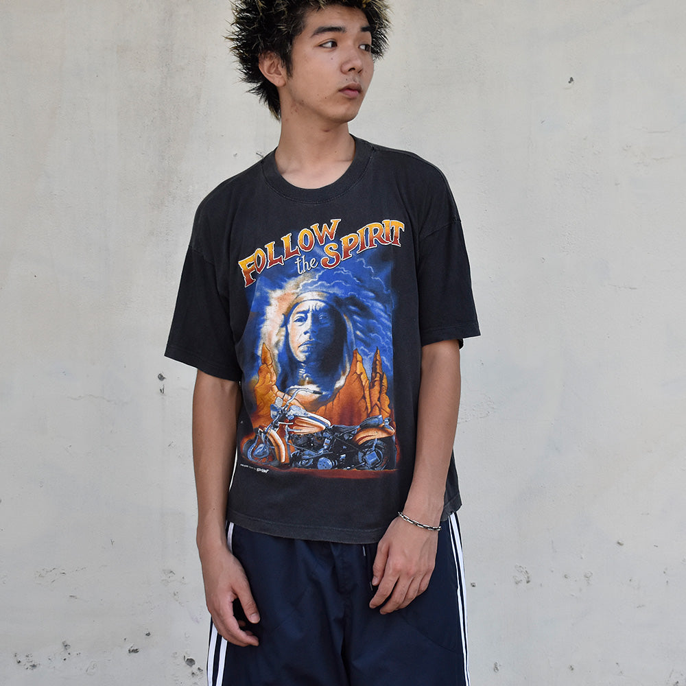 90's FOLLOW THE SPIRIT “Indian×Bike” バイク Tシャツ 250901H