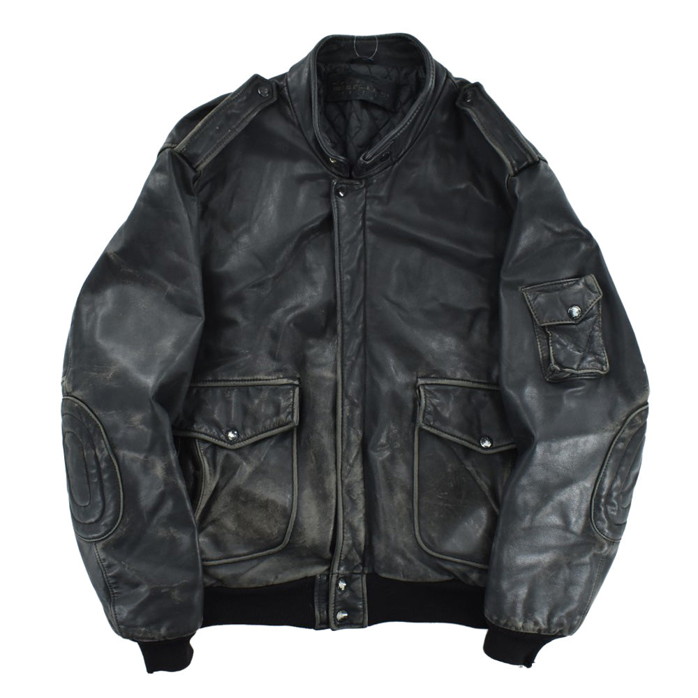 80’s Hein Gericke ハインゲリケ × Harley-Davidson ハーレーダビッドソン ボンバー レザージャケット 楕円肘当て エポレット ブラック フェード