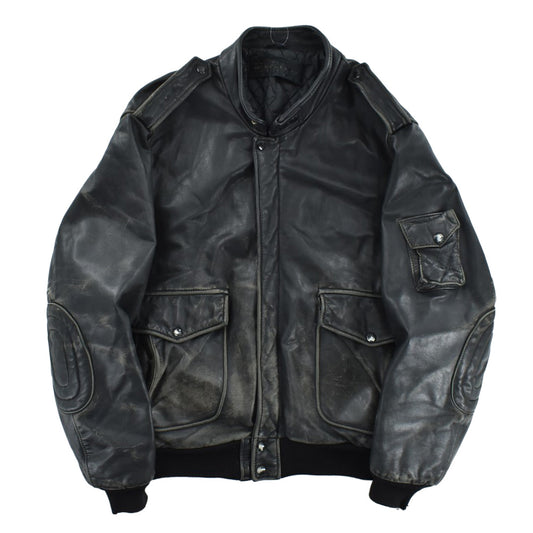 80’s Hein Gericke ハインゲリケ × Harley-Davidson ハーレーダビッドソン ボンバー レザージャケット 楕円肘当て エポレット ブラック フェード