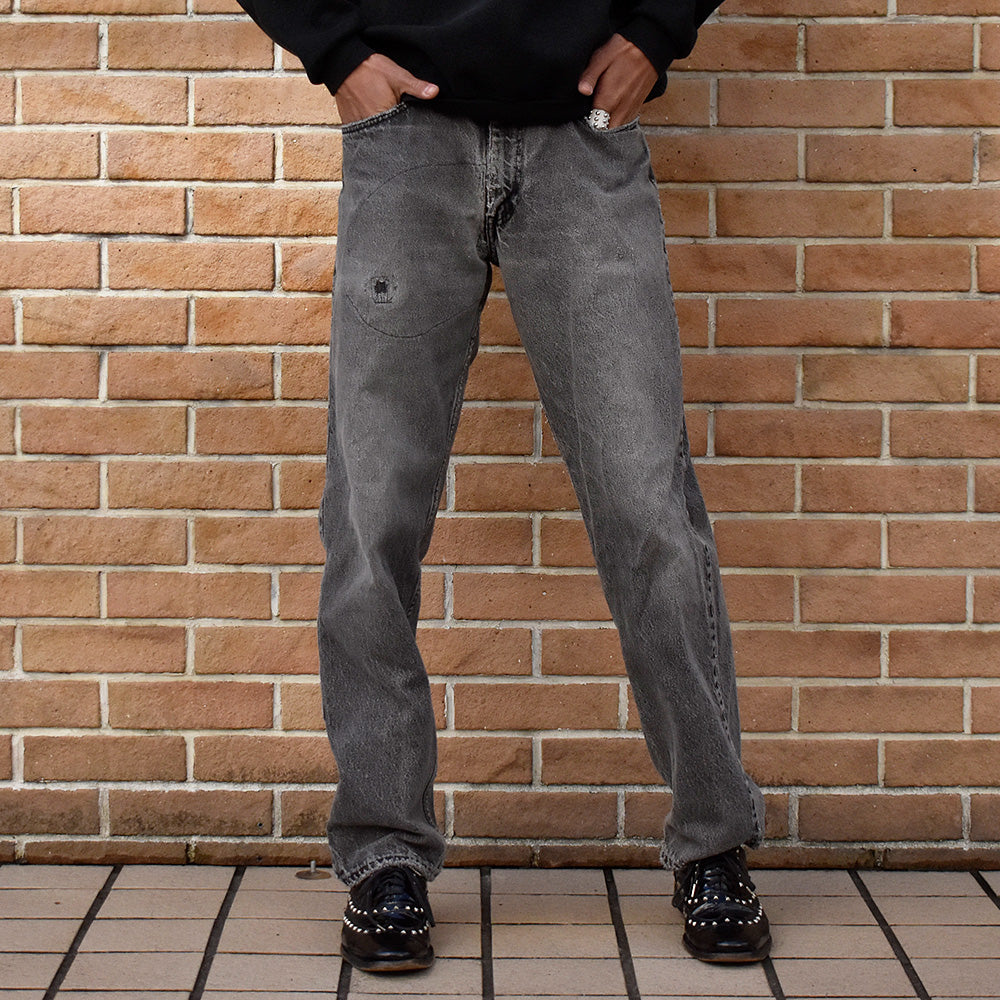 90's Levi's 555 “GO GO GO” RELAXED FIT ブラックデニムパンツ 240226H